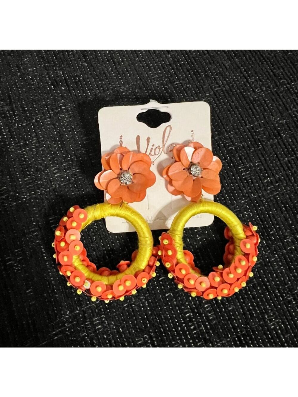 Viola Orange & Yellow Floral Statement Hoop Earrings – Tropical Summer Vibes